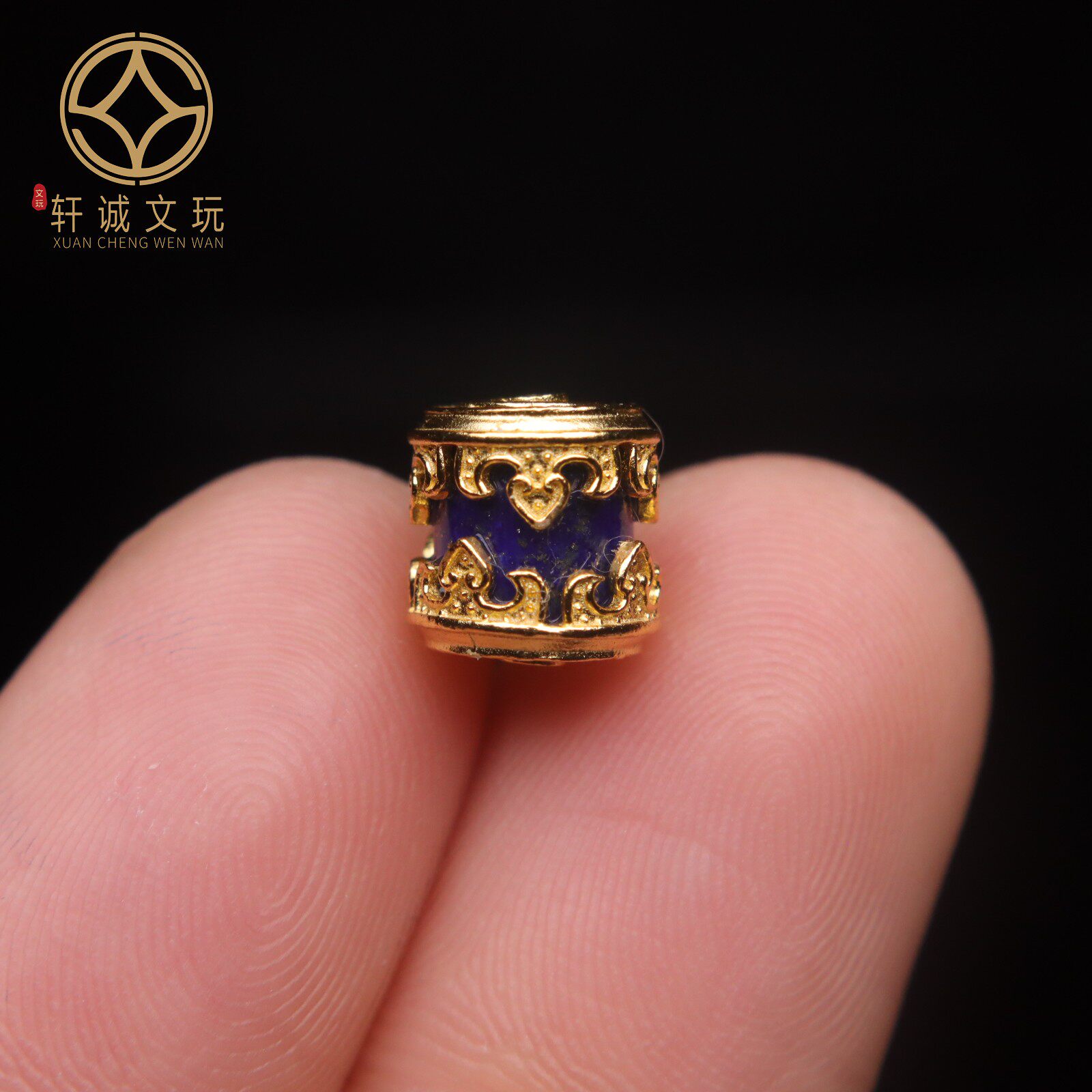 原创银镀金镶嵌天然青金石镶嵌回纹桶珠鼓珠隔珠diy配饰配珠配件