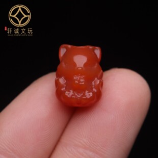 保真凉山满肉满色南红玛瑙狐狸吊坠配珠手串手链文玩diy配件配饰
