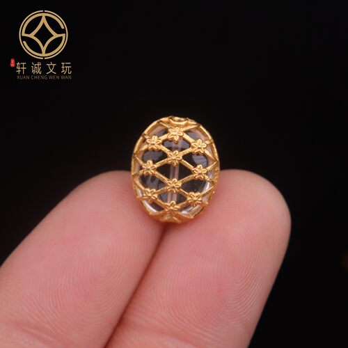 S925纯银镀金镶嵌白水晶花背云莲花莲子桶珠隔珠配件配珠桶珠