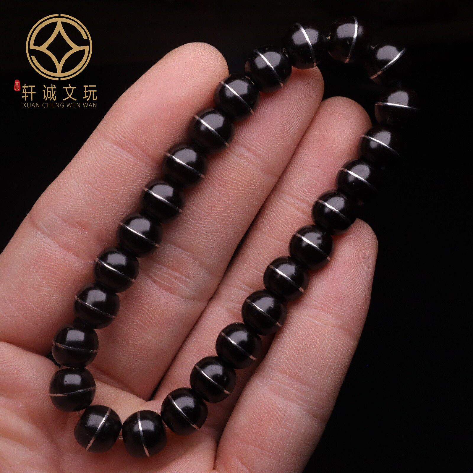 印尼老料椰蒂一线药师镶铜单圈手串精品原色文玩佛珠老型桶圆珠
