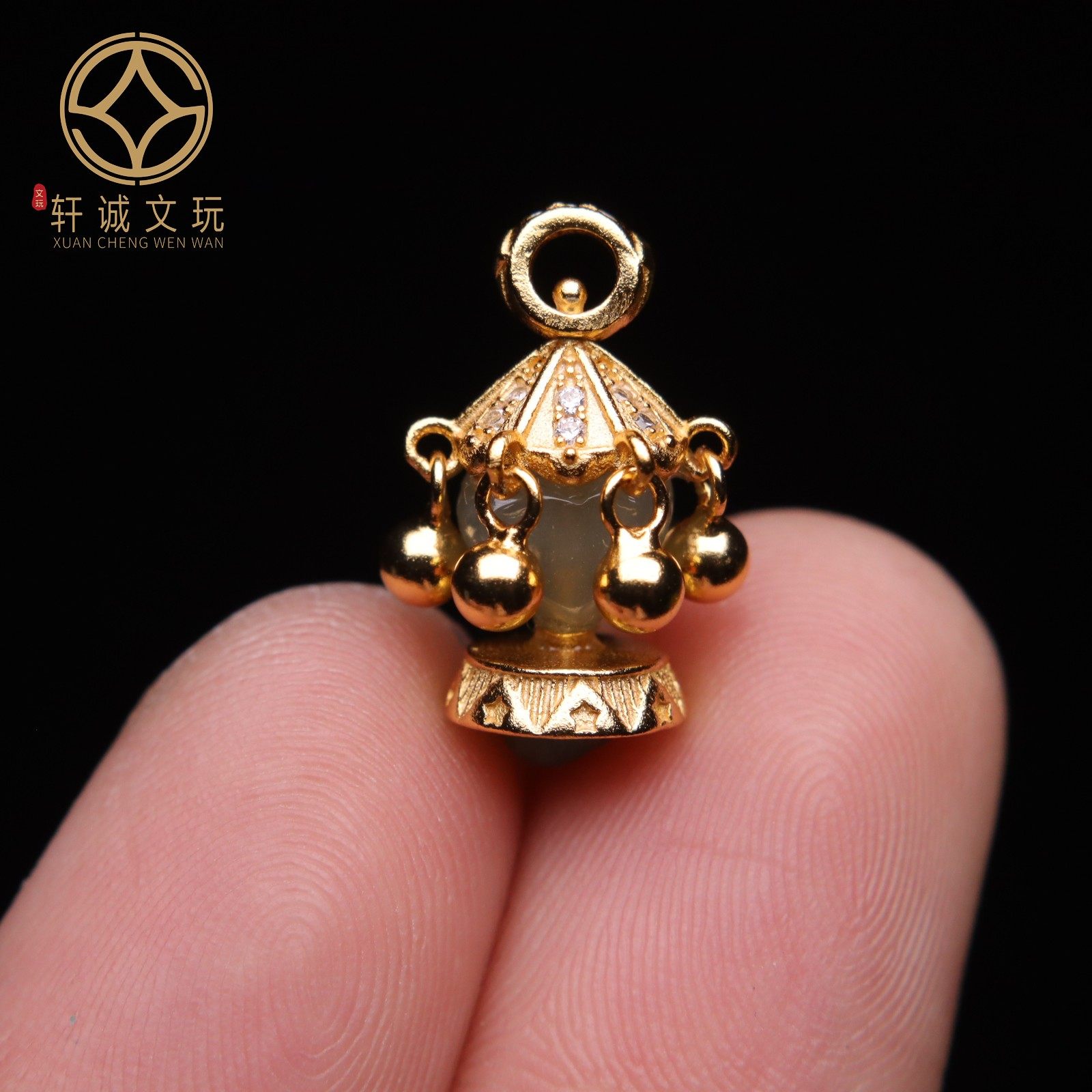 S925纯银镶嵌翡翠旋转木马铃铛隔珠提溜手工串珠手链diy配件材料