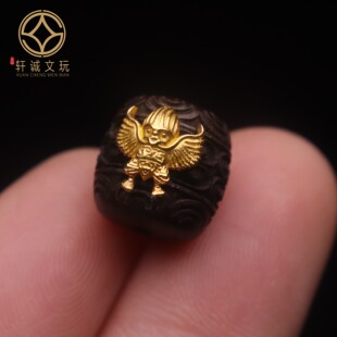 古法金配件天然沉香木镶嵌大鹏鸟桶珠鼓珠散珠DIY文玩配饰配件