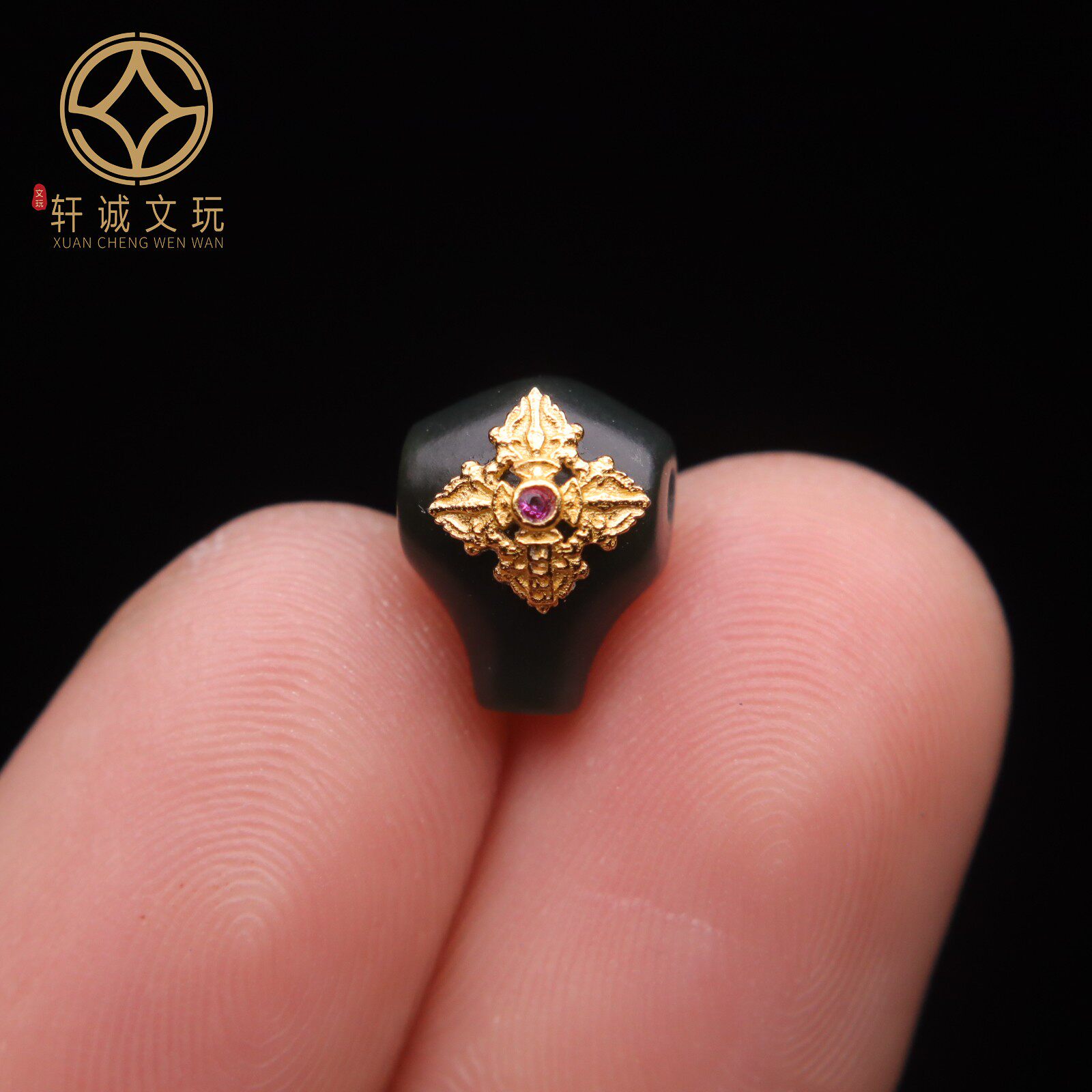 天然和田玉银镀金鲨鱼背三通套装组合佛头金刚菩提108长串配饰件