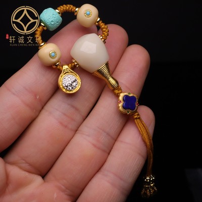 天然雪巴白琉璃松石古法金三通套装组合佛头108手串手链配饰配件