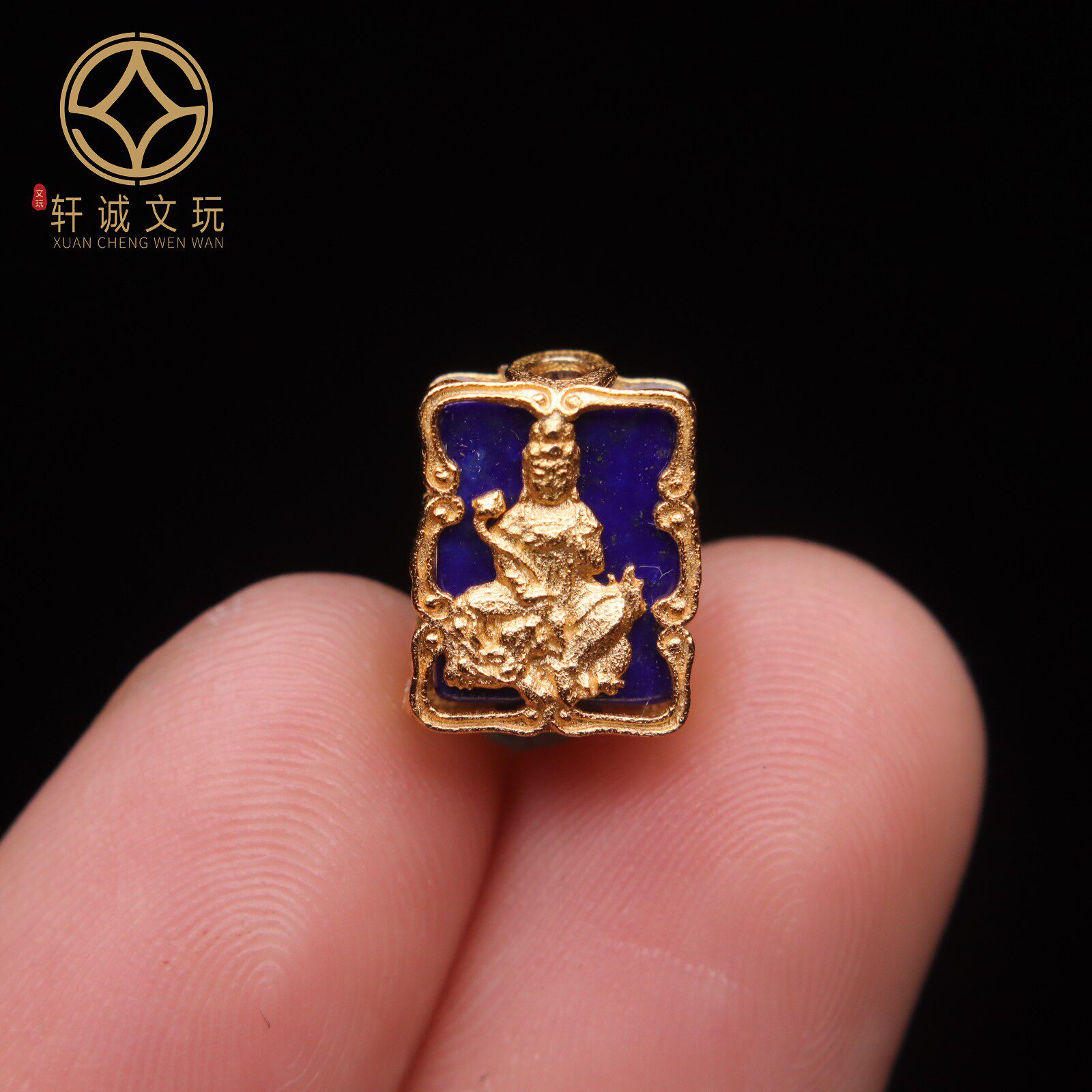 原创S925银镀金天然青金石普贤菩萨星月金刚菩提108长串配饰配件