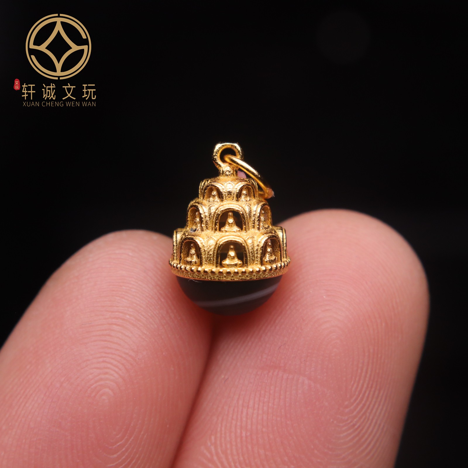 原创古法金银镀金无相佛镶嵌天然天珠老型桶珠DIY文玩散配饰配件