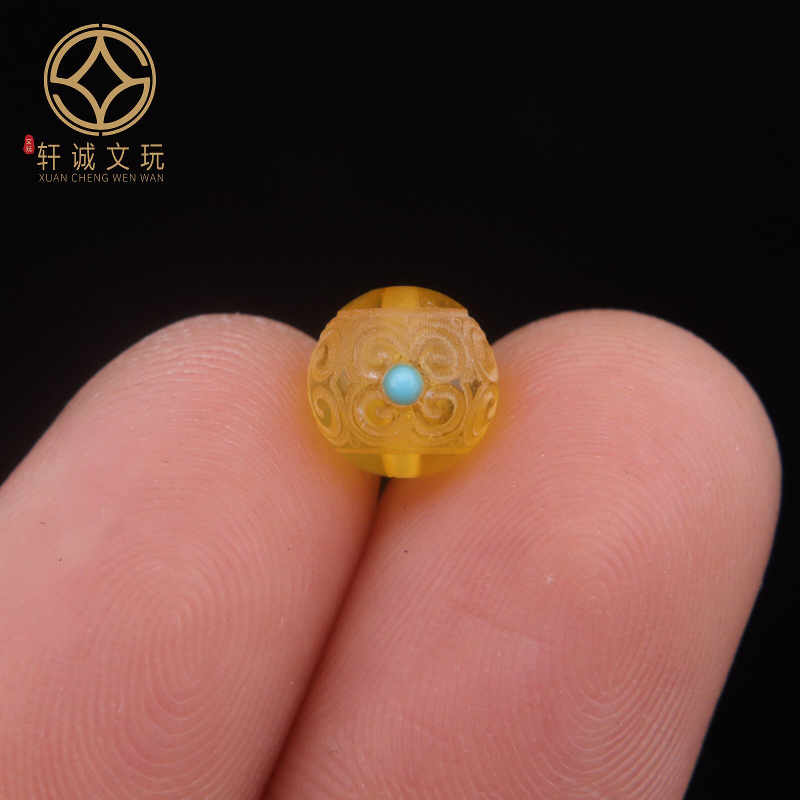 原创天然琥珀蜜蜡镶嵌回纹珠金珀圆珠散珠手串diy文玩手链配饰件
