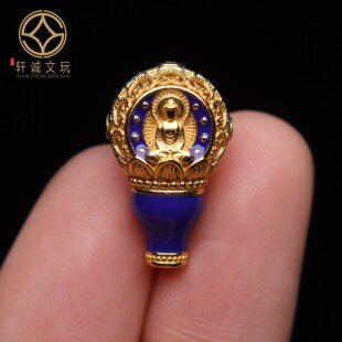 原创925银镀金无相佛三通佛头青金石色手串diy文玩散珠配珠配饰件