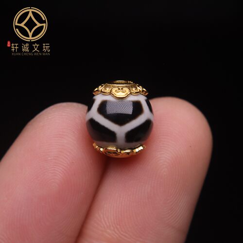 原创古法金银镀金镶嵌天然天珠老型桶珠散珠DIY文玩配饰饰品配件