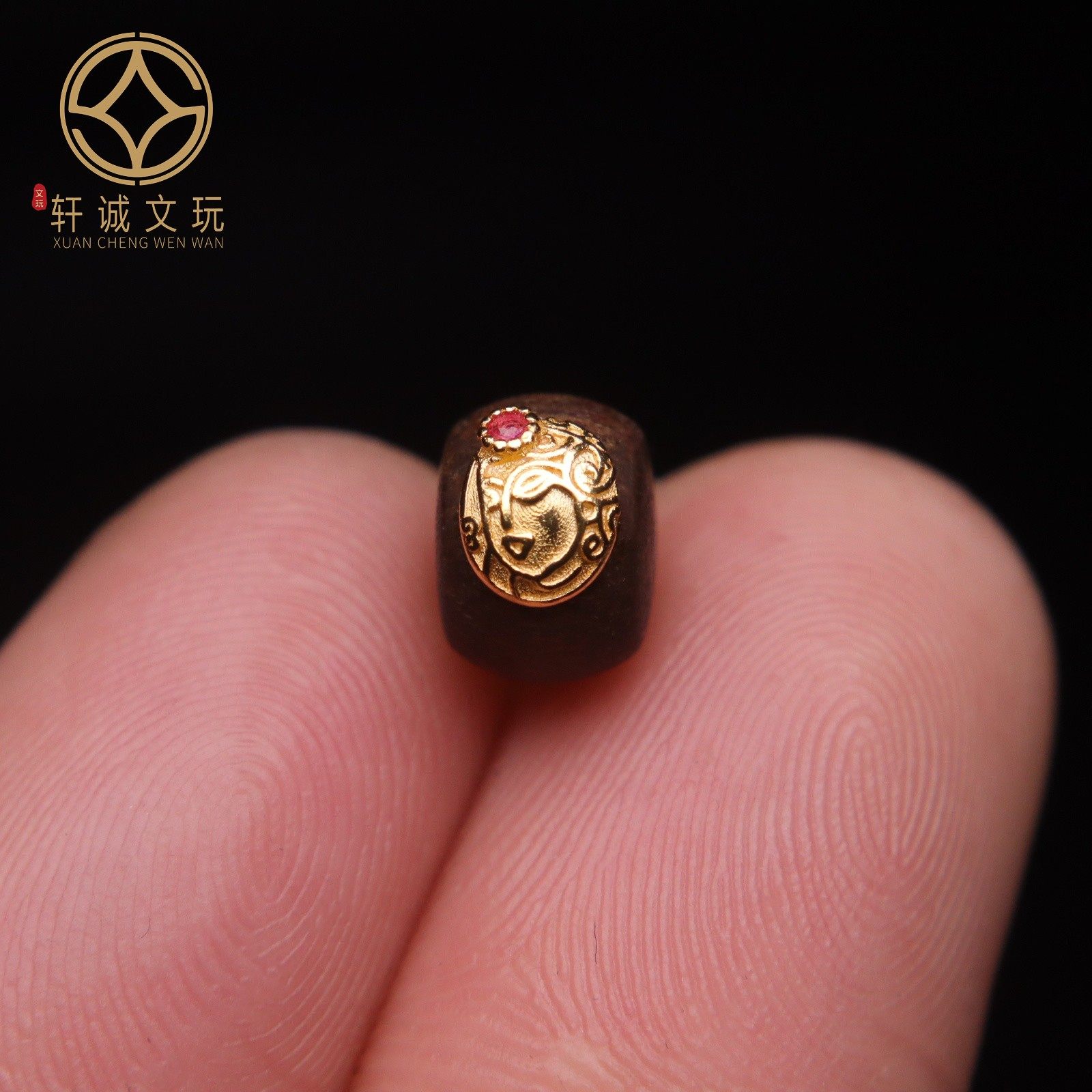 原创S925银镀金天然沉香木桶珠镶嵌观音度母老型桶珠散珠DIY配饰