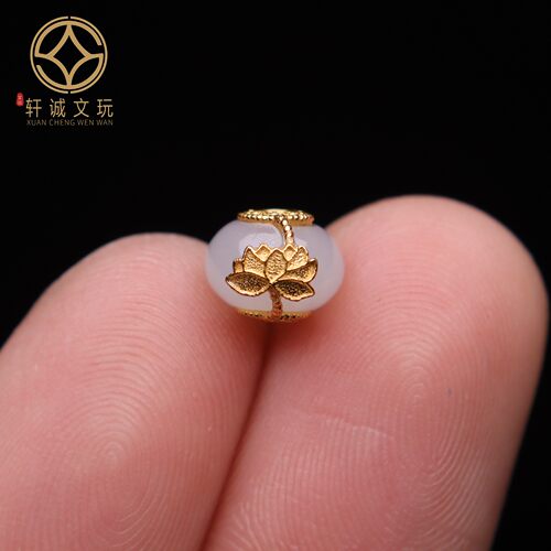 原创S925银镀金翡翠莲花桶珠diy文玩佛珠手串手链隔珠文玩配件饰