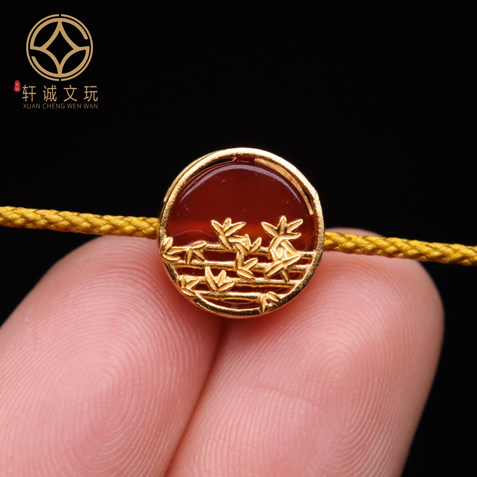 天然S925莲花镶嵌南红背云吊坠DIY文玩配饰手串手链散珠配珠配件