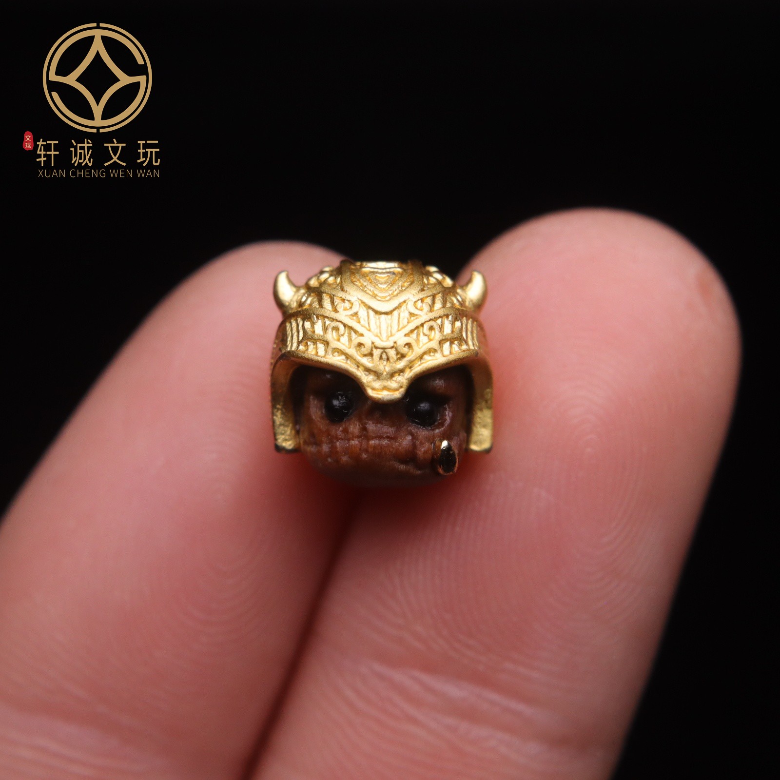 古法金镶嵌老山檀骷髅黄冠散珠圆珠配珠DIY文玩手链手串配饰配件