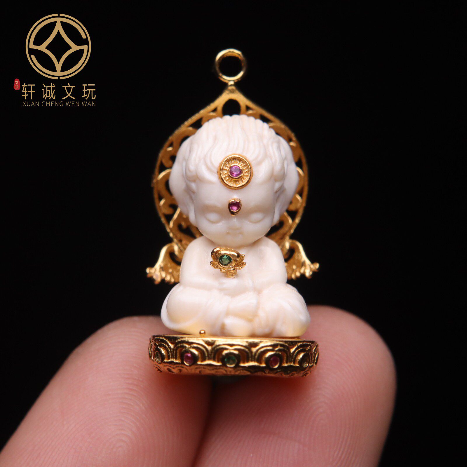 天然猛犸牙镶嵌S925银镀金佛观音散珠桶珠DIY文玩配饰珠子配件