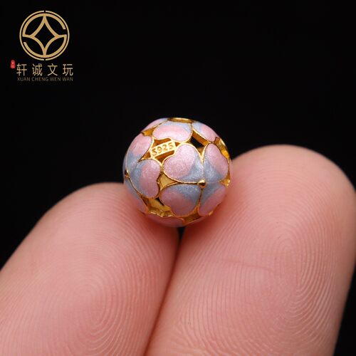 原创925银镀金珐琅彩花球隔珠手工串珠镂空链项链串珠DIY饰品配件
