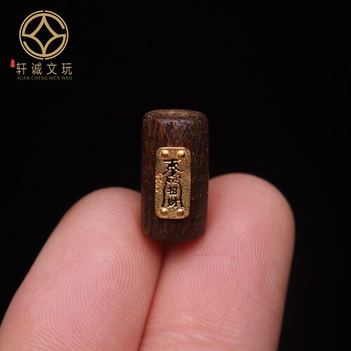 原创S925银镀金天然奇楠沉香木镶嵌护身符桶珠散珠DIY手串链配饰