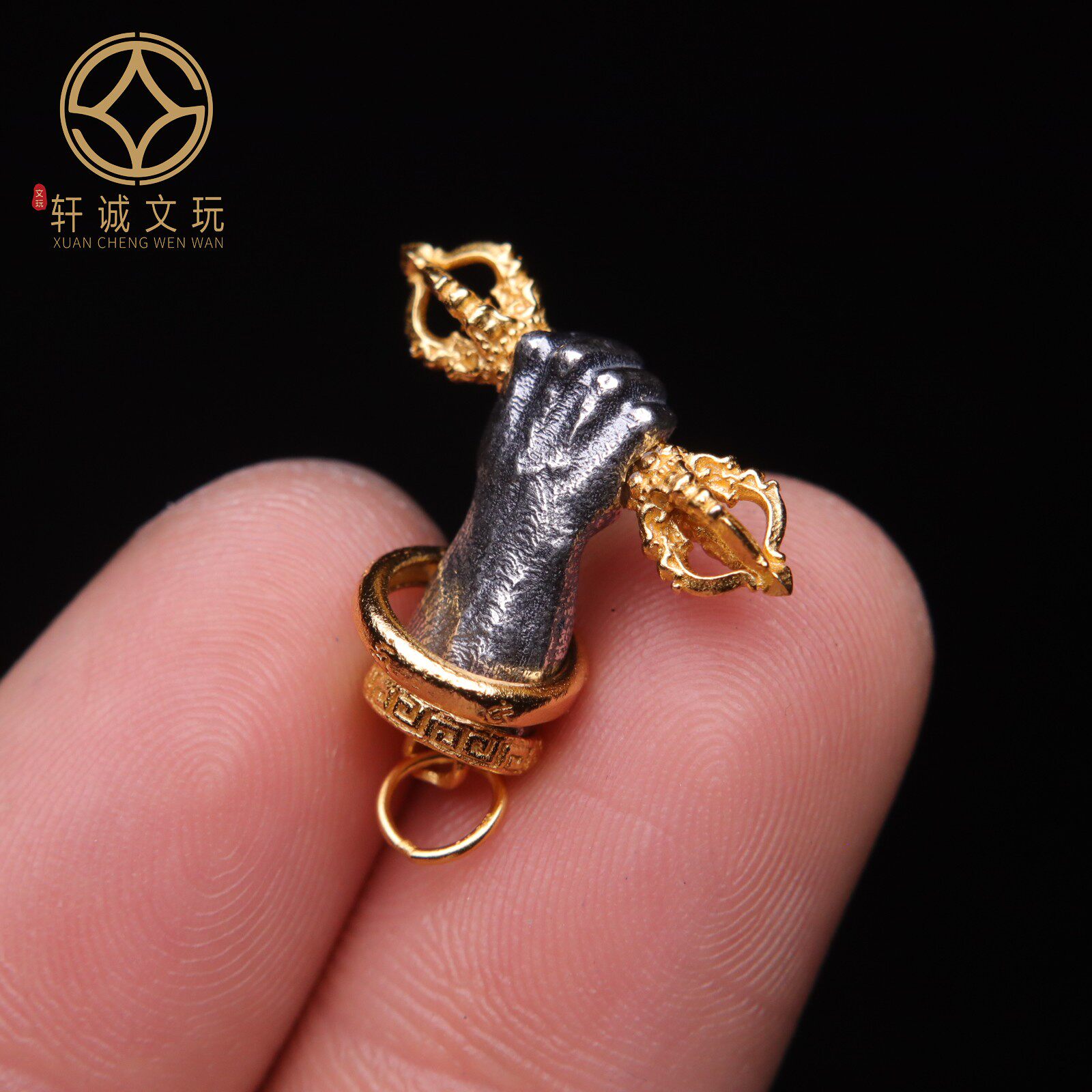 原创925银镀金手握大权金刚杵隔珠串珠编绳diy文玩配件配饰配珠