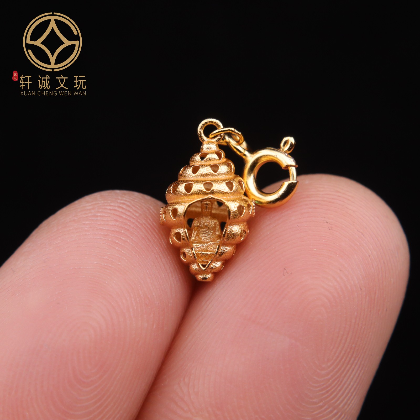 原创925银镀金观音海螺桶珠散珠DIY配饰配件文玩手串链单珠配珠