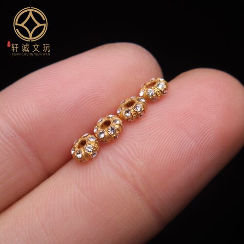 S925足银古法银镀金镶钻隔片diy文玩手串手链垫片散珠配件配珠