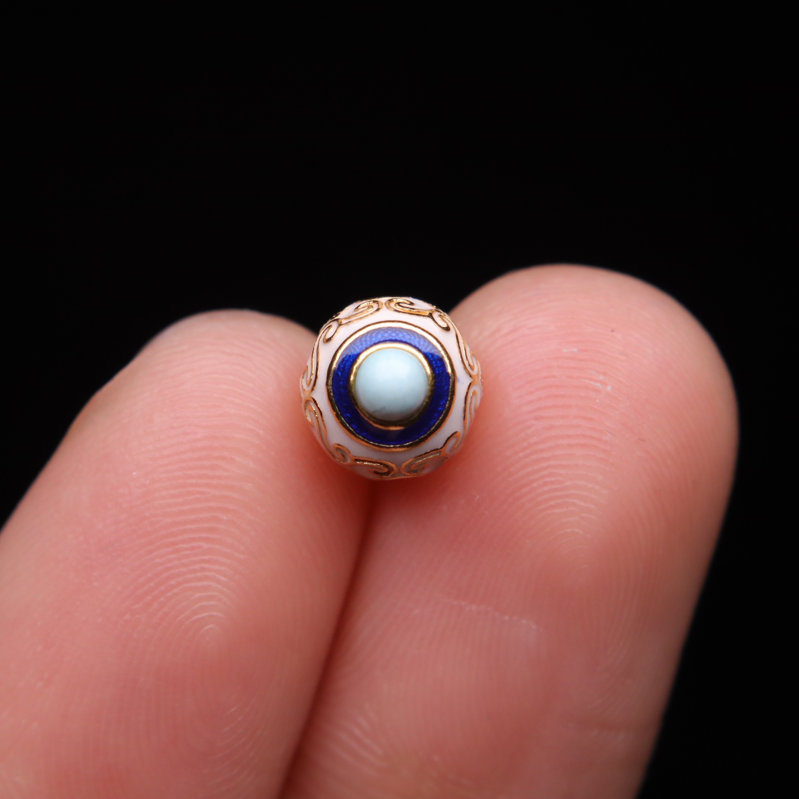 原创925银镀金彩绘松石圆珠腰珠隔珠手工串珠编绳diy文玩配饰配件