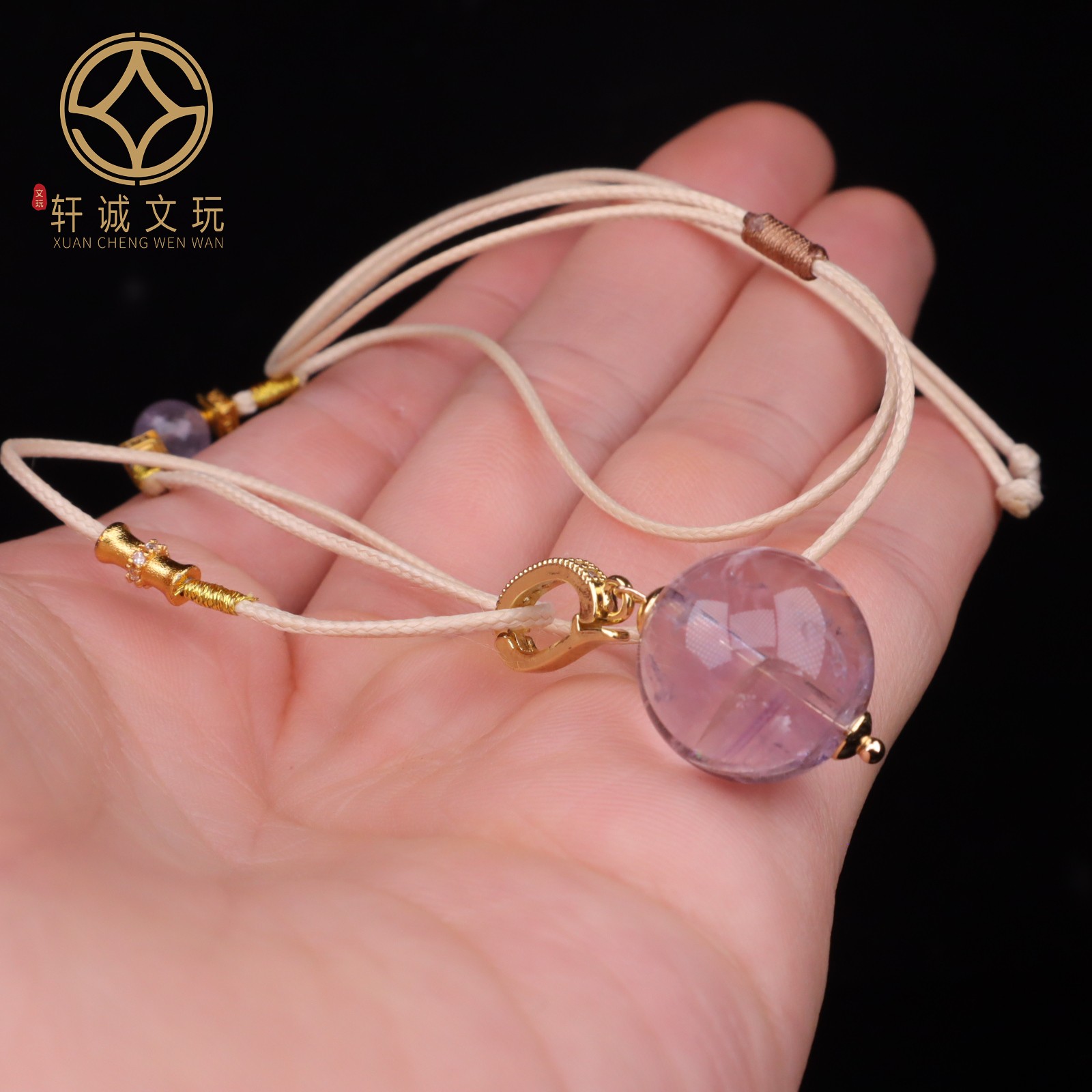 16MM天然紫水晶珠锁骨链女款吊坠转运珠项链手工挂件饰本命年礼物