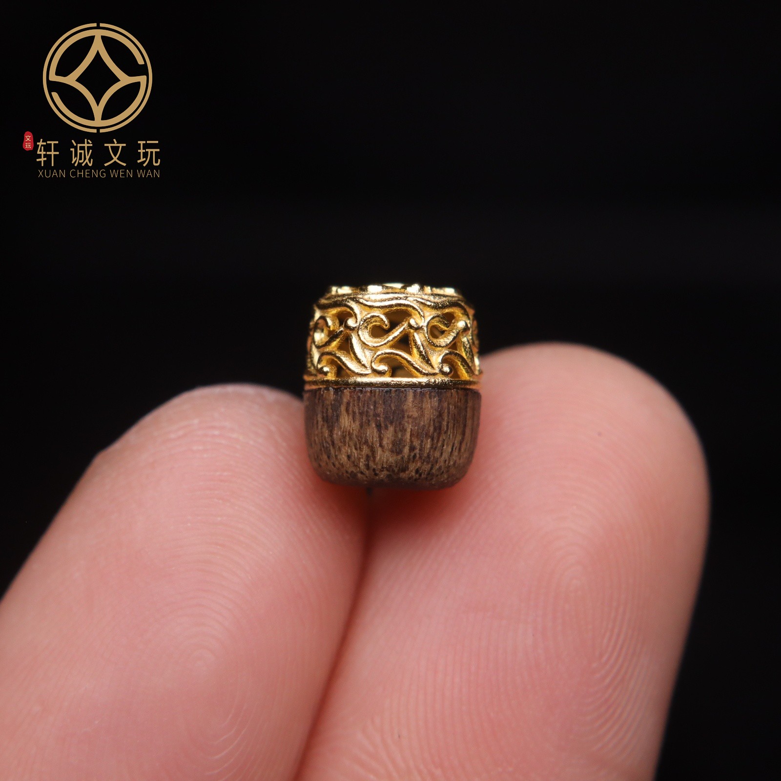 原创S925银镀金天然沉香木桶珠镶嵌老型桶珠散珠DIY配饰配珠配件