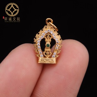 原创925银镀金降魔杵宝宝佛金刚杵观音吊坠diy文玩牌子配饰配件