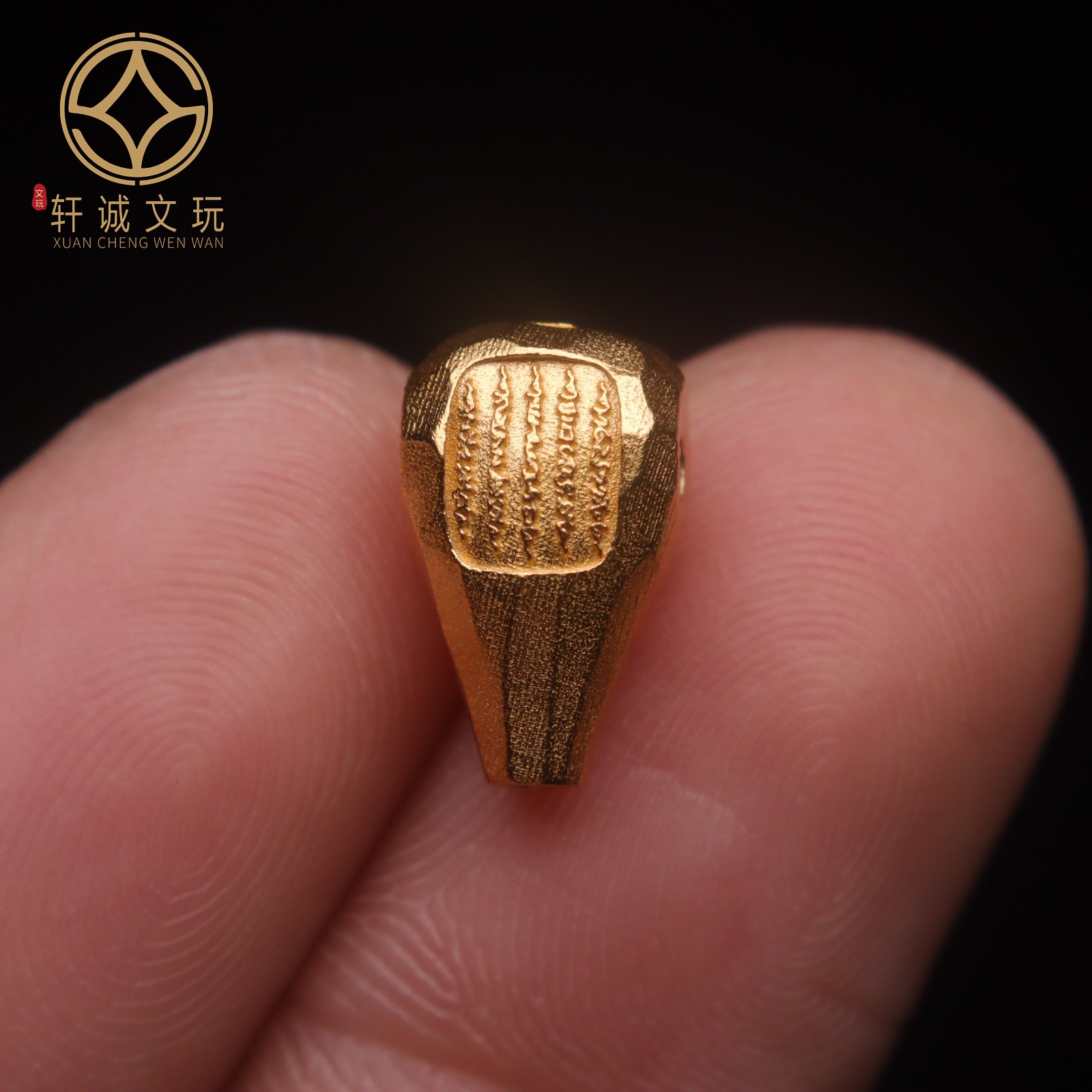 原创纯银镀金五条金文三通佛头隔珠手串diy配件金刚菩提文玩配饰