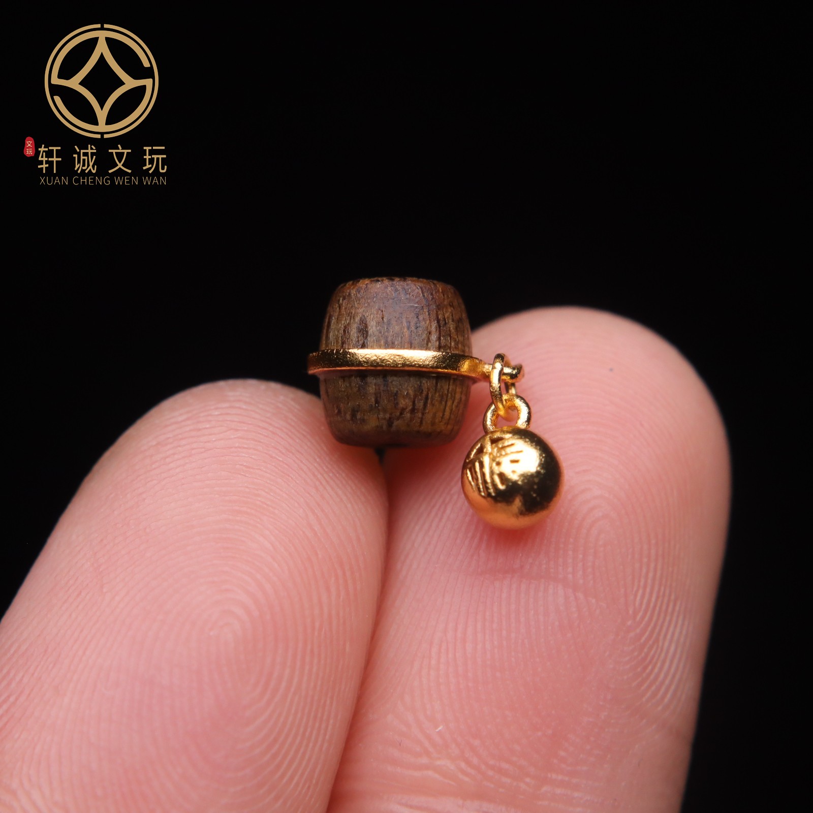 原创S925银镀金天然沉香木镶嵌福老型桶珠散珠DIY手串链配件配饰