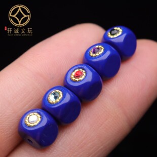 天然古法金镶嵌青金石方糖桶珠文玩手串DIY配饰配珠腰珠散珠配件