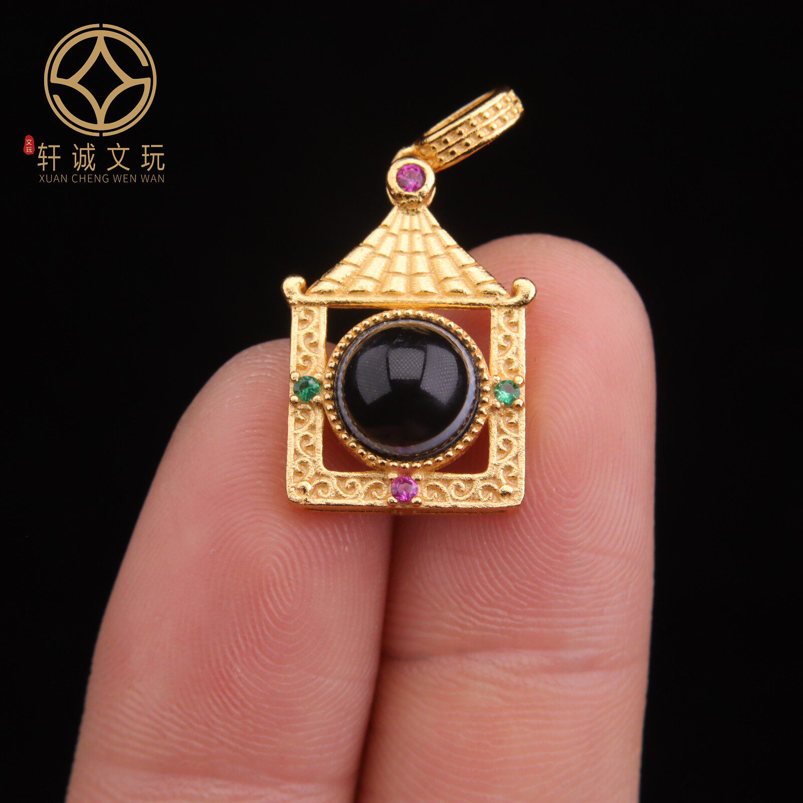 原创925银镀金镶嵌天然玛瑙塔桶珠天珠散珠DIY配饰方吊坠文玩配件