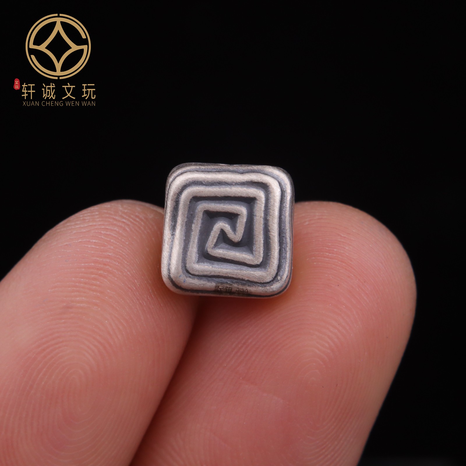 s999纯银回纹方桶珠配饰配件DIY文玩串珠手串手链挂件饰品珠子