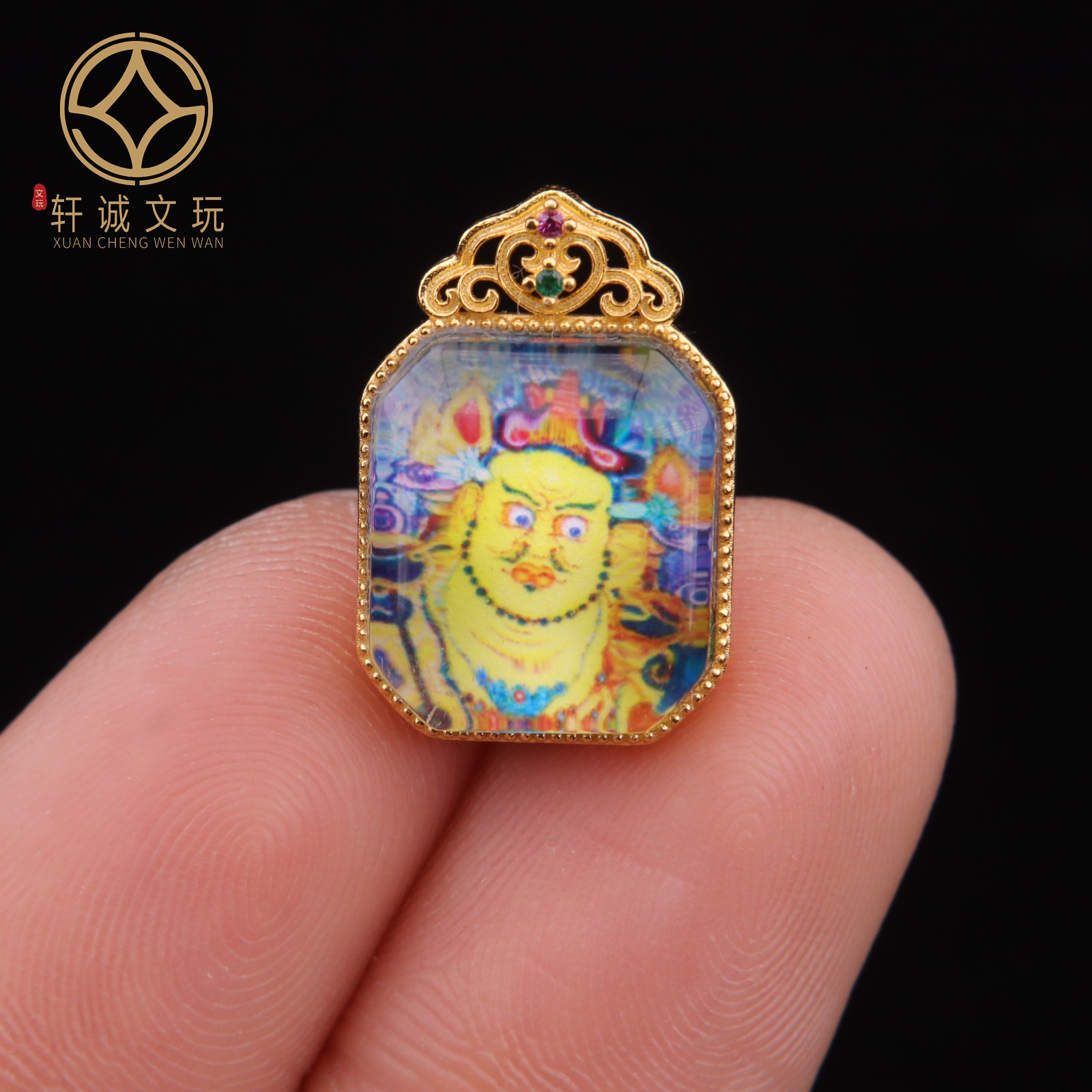 S925纯银镀金吊坠五条白水晶六字真言五路财神配珠桶珠手串链配件
