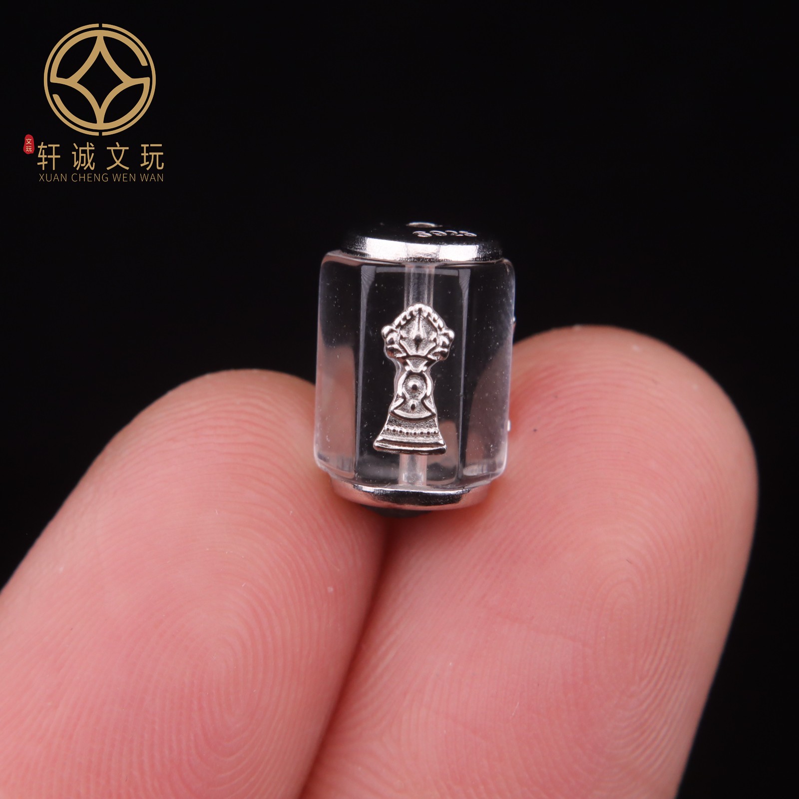 8.7MM白水晶金刚杵桶珠S925纯银镀金镶嵌隔珠手串手链配件珠桶珠