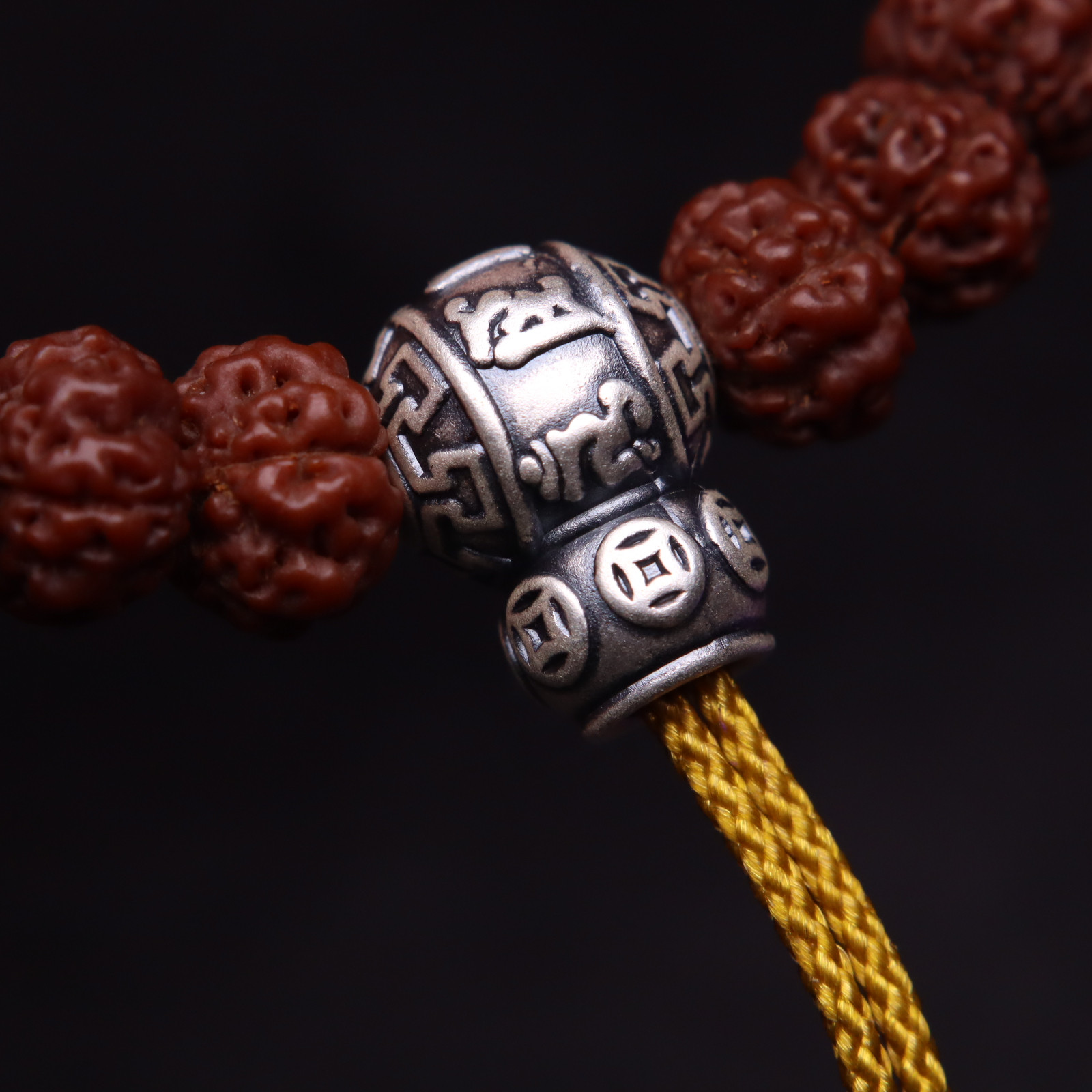 纯银足银六字真言925三通佛头手串diy配件金刚星月菩提文玩配饰