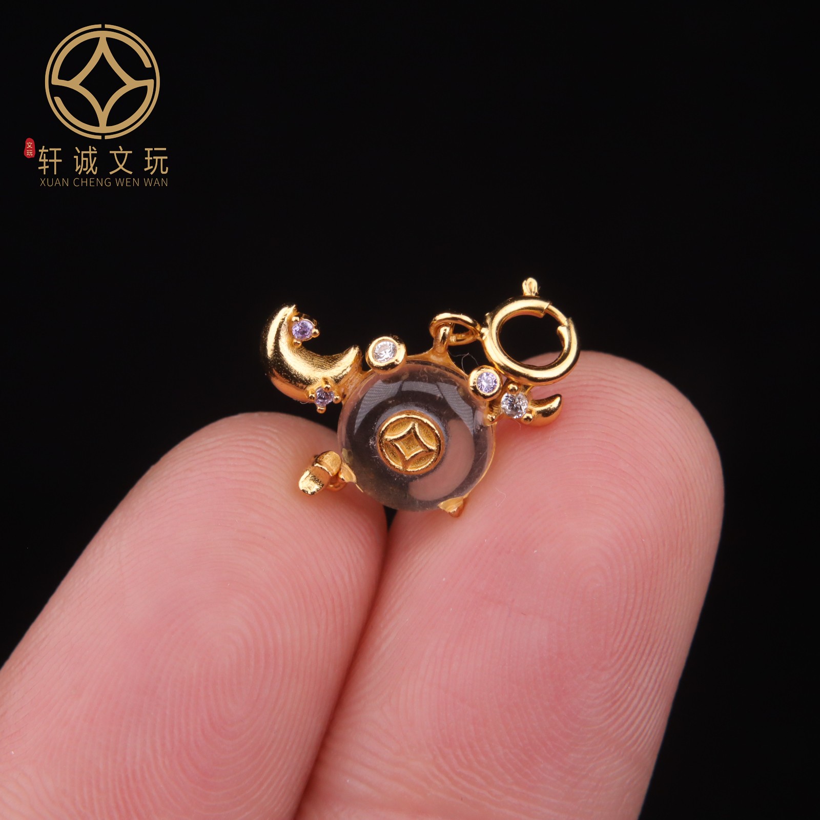 原创银镀金天然水晶螃蟹蟹钳招财吊坠108长串配饰手串文玩配件