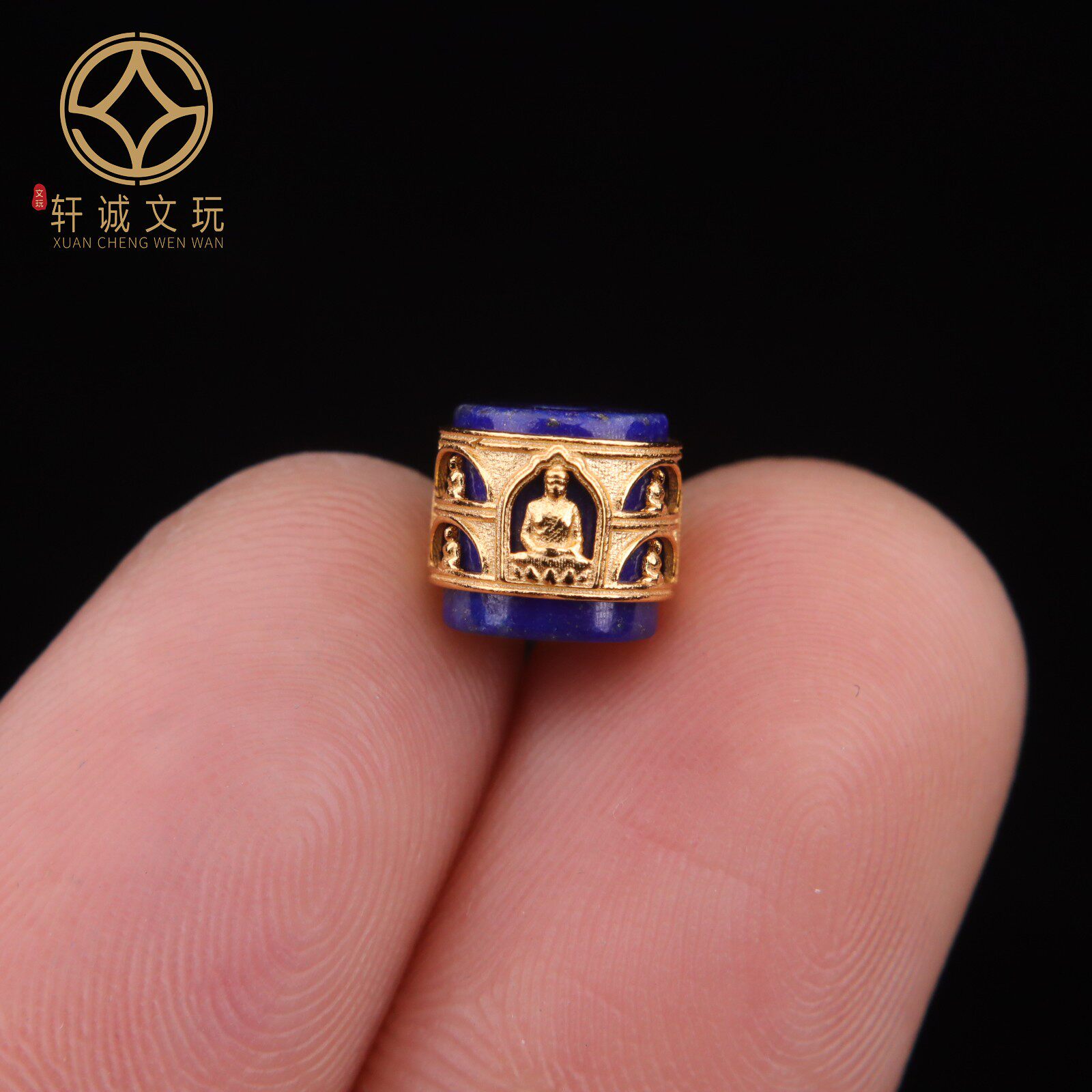 原创银镀金镶嵌天然青金石无相佛回纹镶嵌桶珠隔珠diy配饰珠配件