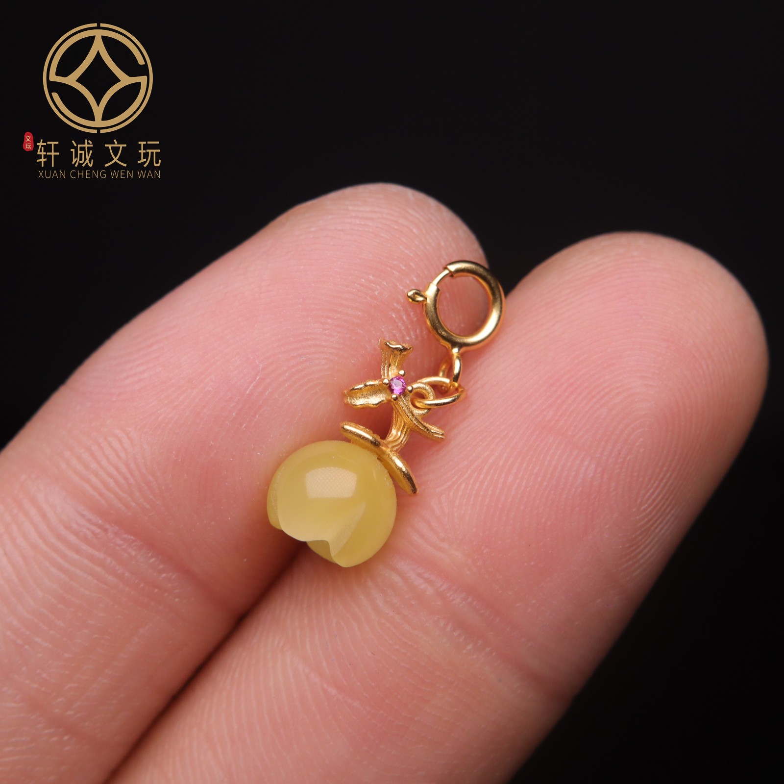 原创925银镀金蜜蜡莲花圆珠腰珠隔珠手工串珠编绳diy文玩配饰珠