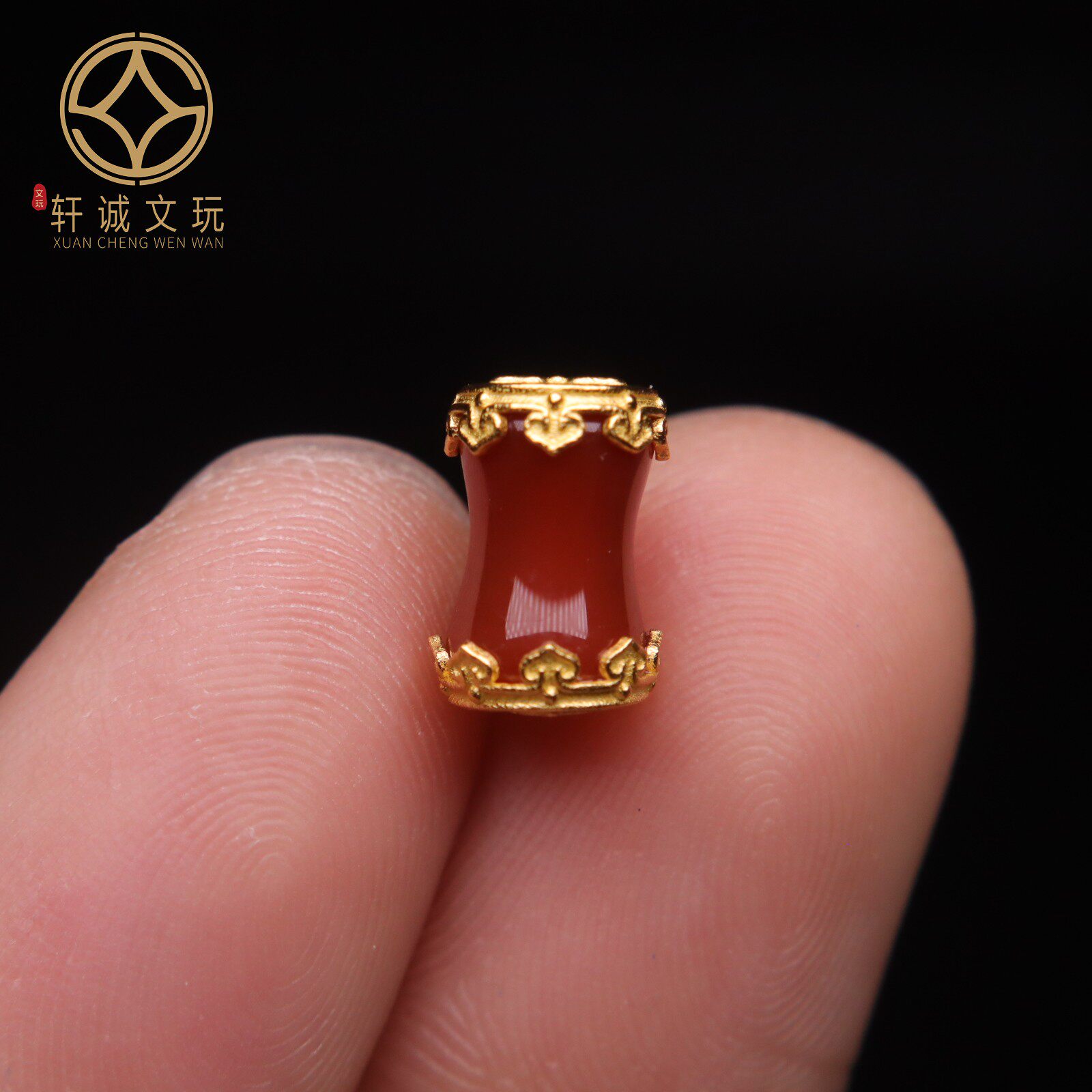 原创S925银镀金镶南红玛瑙桶珠diy文玩佛珠手串手链隔珠文玩配件