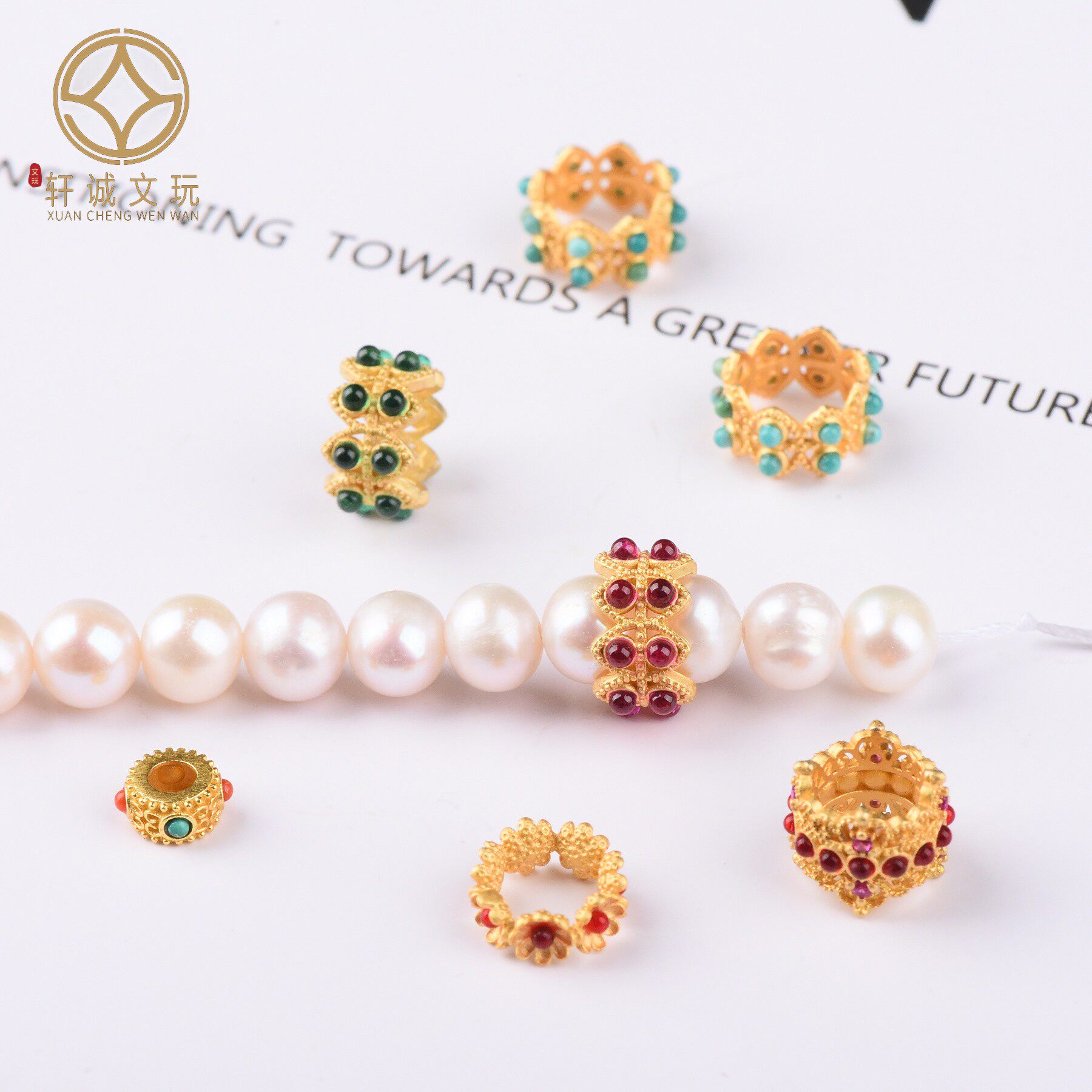 尼泊尔老金S925纯银镀24K黄金原矿绿松石南红配珠飞碟隔片diy配件