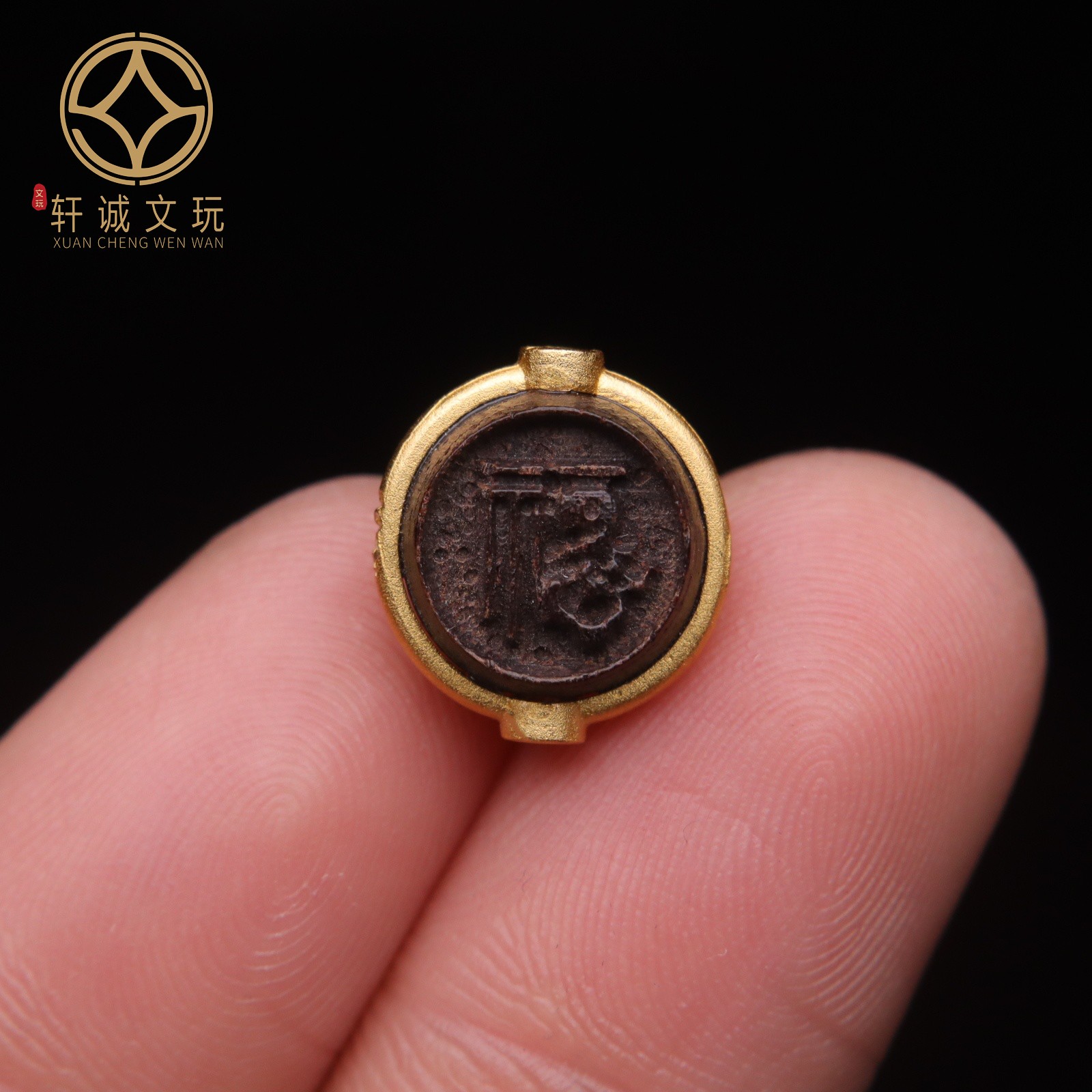 原创S925银镀金天然沉香木桶珠镶嵌福字背云桶珠散珠DIY配饰配件