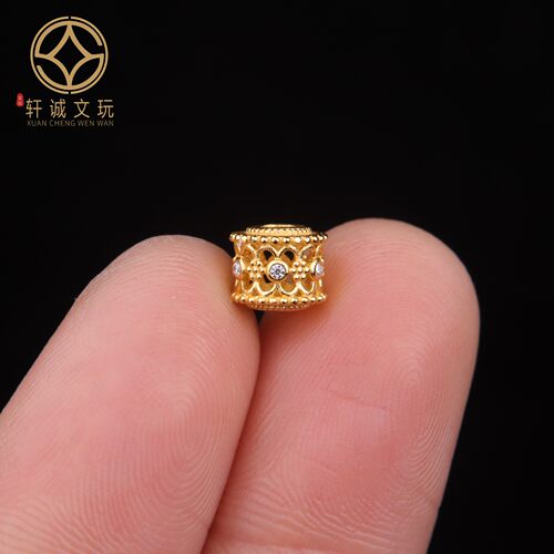 原创925银镀金镶钻镂空鼓珠桶珠隔珠手串链diy文玩配件配饰配珠