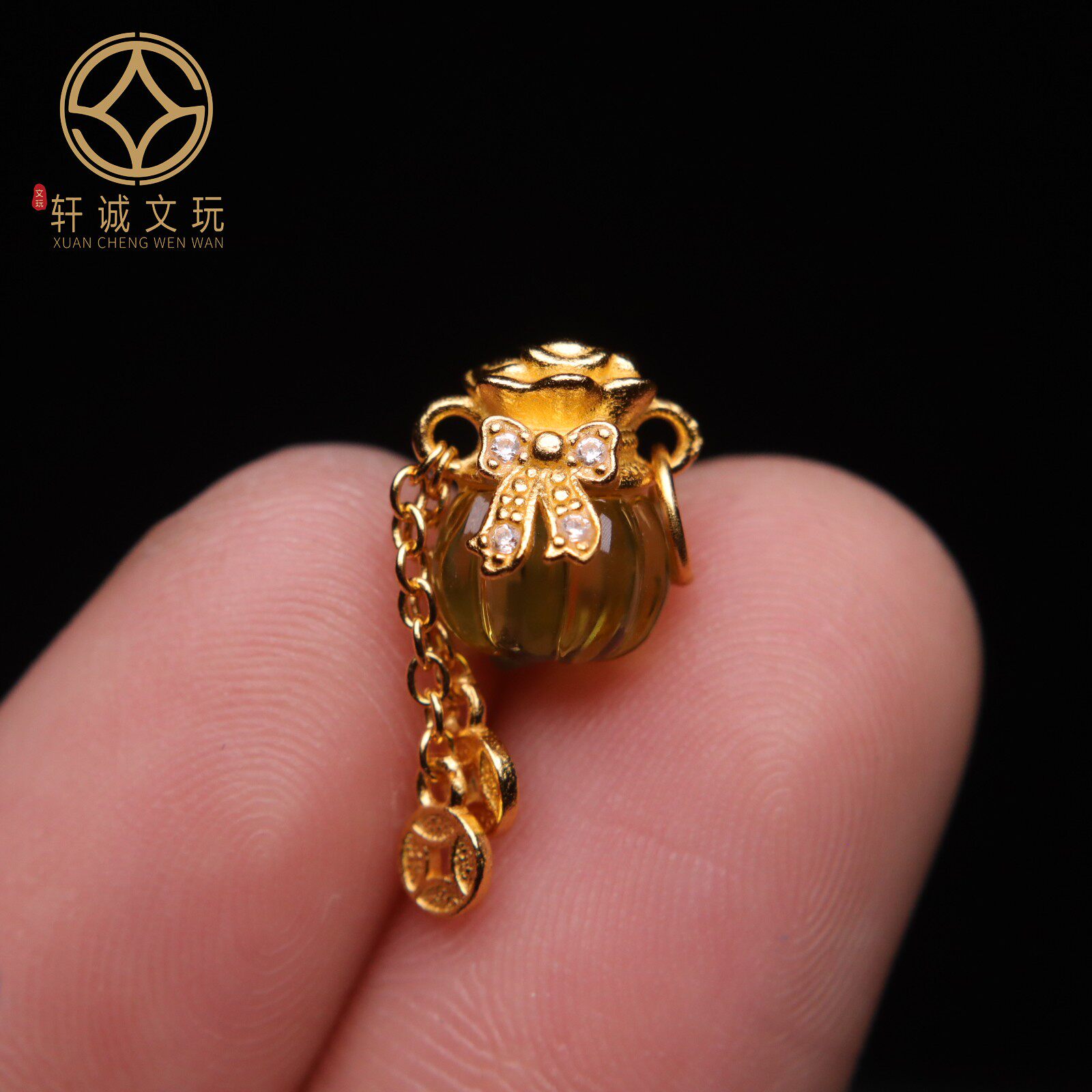 原创925银镀金蜜蜡瓜珠钱袋腰珠隔珠手工串珠编绳diy文玩配饰珠