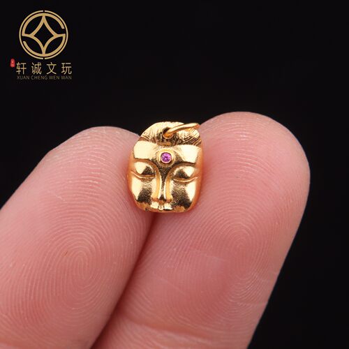原创925银镀金佛脸吊坠腰珠隔珠手工串珠侧挂diy文玩配饰配件珠