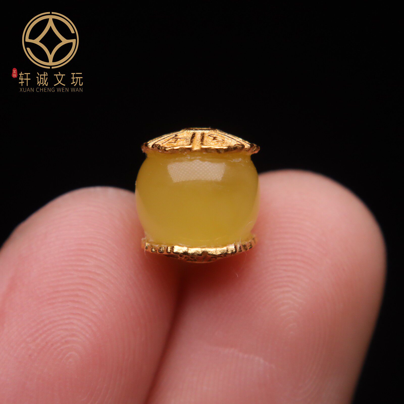 原创S925银镀金天然蜜蜡金珀六字真言老型桶珠108手串手链配饰件