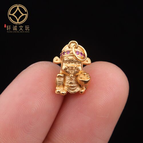 原创足银925银镀金立体财神顶腰珠隔珠手串串珠diy文玩配饰吊坠