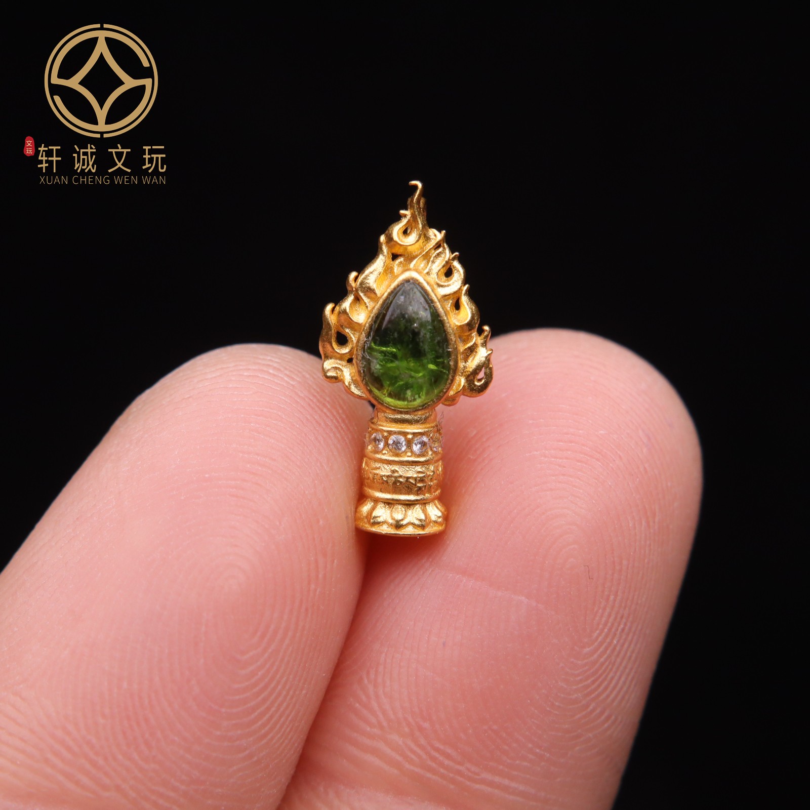 原创925银镀金翡翠镶钻十字架吊坠挂坠古风小金刚杵diy配件材料