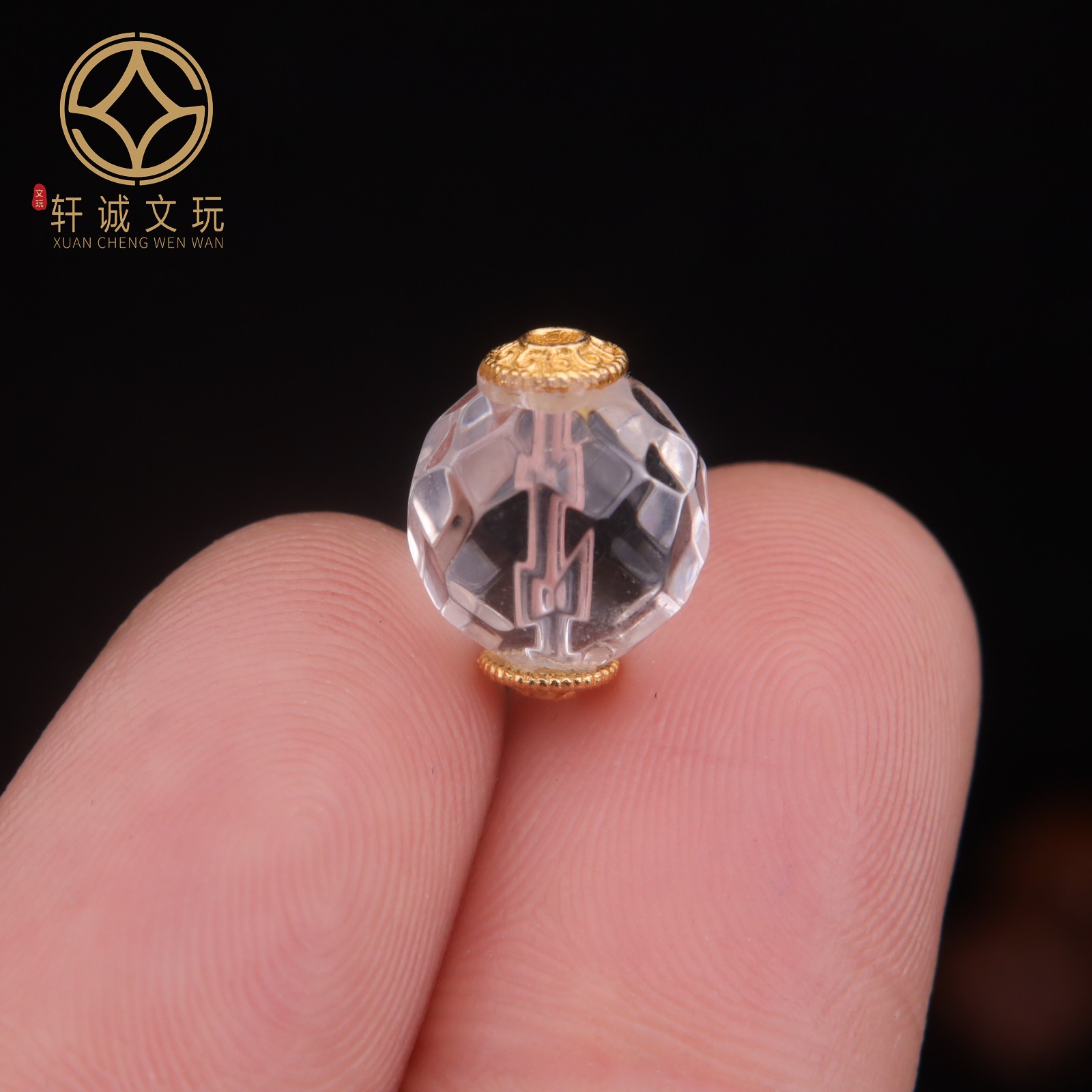 原创S925纯银镀金镶嵌白水晶铜钱切面刻面圆珠隔珠配件配珠配饰