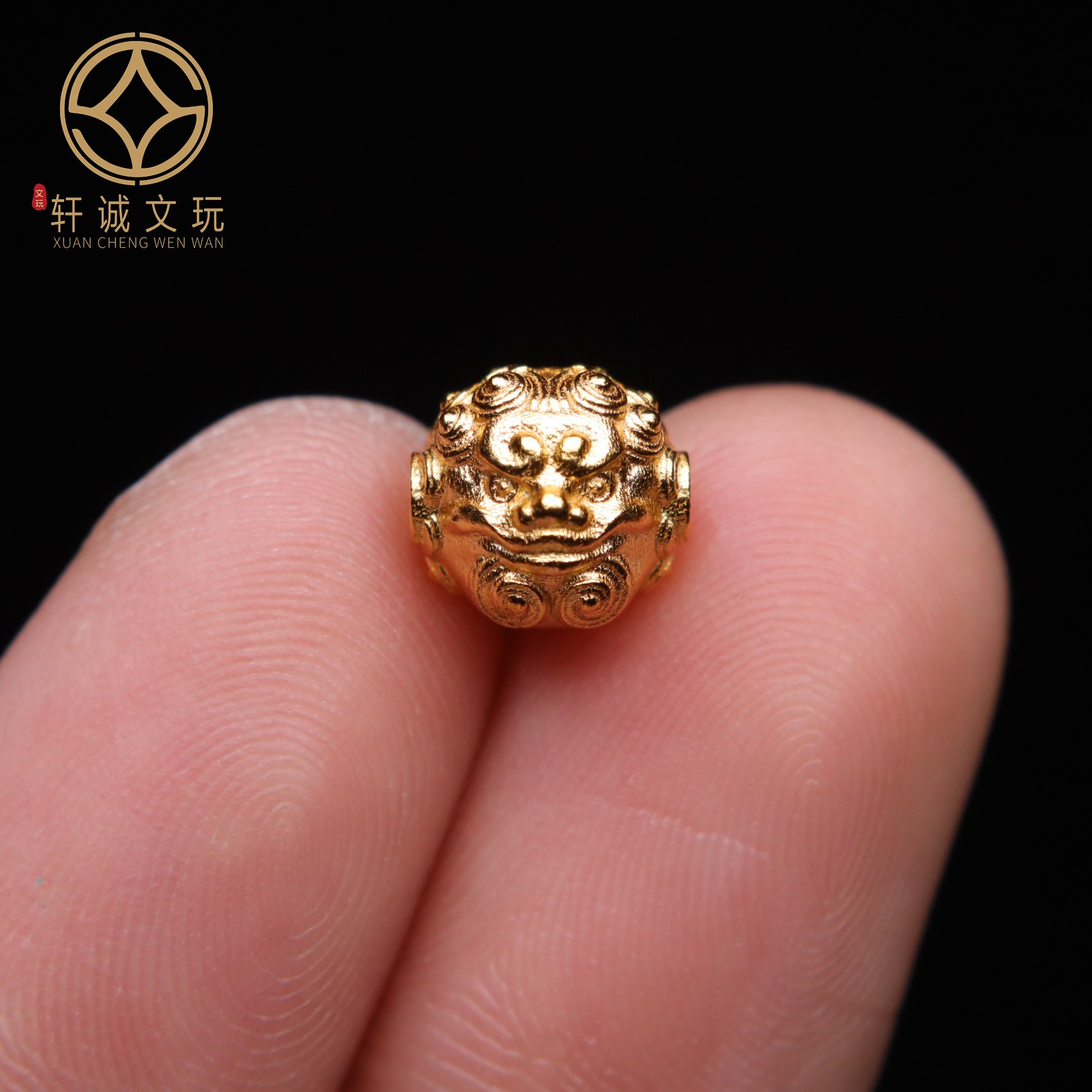 原创925银镀金兽面貔貅圆珠腰珠隔珠手工串珠编绳diy文玩配饰珠