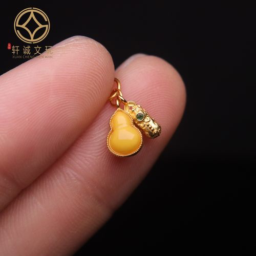 原创银镀金镶嵌天然琥珀蜜蜡桶珠卡子吊坠散珠手串diy文玩配件饰